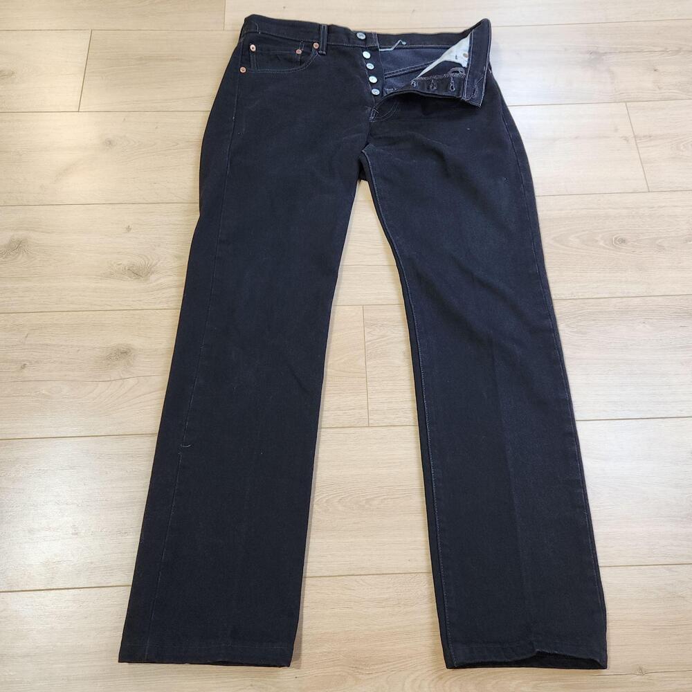 Vintage Y2K Levis 501 Jeans Mens 33x34 Black Button Fly Straight Denim Casual